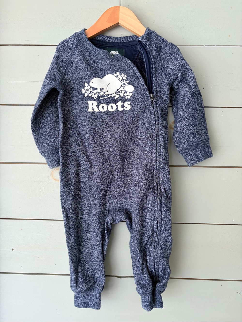 Roots Baby Navy Heathered Zip Romper 12–18M